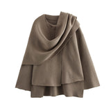 Fongt New With Asymmetric Scarf Short Loose Knit Coat