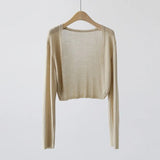 Fongt Silk Knitted Jersey Coat Women's Summer Shawl Spring With Thin Shoulder Air-Conditioning Shirt Short