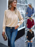 Fongt New Women's Clothing Temperament Long-Sleeved Elegant Lace-Collar Chiffon Solid Color Top