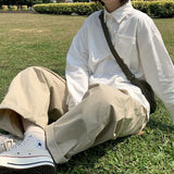 Harajuku Retro Khaki Wide Leg Pants Women Oversized Korean Fashion Basic Baggy Trousers Female Casual Elastic Waist