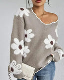 Fongt And Winter New Lace V-Neck Marinde Jersey Casual Sweater