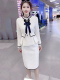 Vintage Small Fragrance Tweed Two Piece Set Women Crop Top Woolen Short Jacket Coat + Mini Skirts Sets Sweet 2 Piece