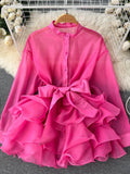 Fongt Chic Top Women's Autumn Dress New Lotus Side Of The Ocean Design Bow Tied With Niche Shirt