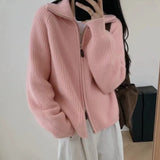 Fongt Raccoon Velvet Half-High Collar Collar Double Zipper Sweater Coat Women's Autumn And Winter Thick Outer Wearing Knitted Open Shirt