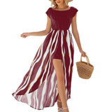 New Summer 2024 Stitching Fake Two Short-Sleeved Print Suit Dress-Outfit