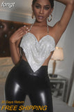 Women Sexy Club Halter Backless Glitter Rhinestone Sequin Tube Top Hollow Out Sleeveless Bling Diamonds Crop Tops