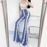 High Waist Striped Flare Pants Women Streetwear Print Tie Dye Slim Pantalones Vintage Lenggings Spodnie Aesthetic