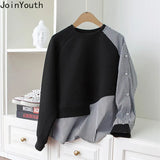 Temperament Sweater O Neck Patchwork Pullover Fashion Women Hoodies Autumn Irregular Striped Loose Pullovers