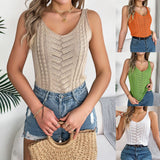 Shooting 2025 Spring And Summer Leisure Solid Color V-Neck Hollow Top Holiday Knitwear Women's
