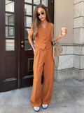 Slacks Two-Piece Spring / Summer 2024 New Women Fashion Sleeveless Vest Low-Waist Pants Suit-Outfit