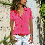 Fongt Summer Autumn New Ladies Shirt Collar Short-Sleeved Shirt Women's Clothing