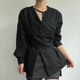 Irregular Shirts Blouses Hollow Out Blusas Mujer Criss Tunic Ropa Mujer Spring New Camisas Korean Fashion Shirt Tops-Outfit