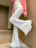 Mink Velvet White Pants Loose Slim Soft Waxy Tassels Knitted Micro-flared Pants Autumn Winter Cashmere Warm