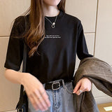 Fongt T-Shirt Women Summer 2024 New Korean Edition Loose Print Round Neck Top Half Sleeve Shirt Bottom Shirt Ins