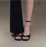 Fongt Gentle High Heels Women 2025 New Retro Square Head Fine Heel Fairy Style With Skirt Temperament Roman Sandals