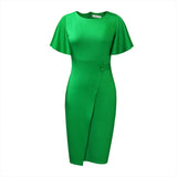 Fongt Leaves Sleeves Tight Banded Professional Solid Women's Dress African Large-Size Dress
