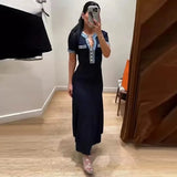 Fongt Escuse Side Spliced Round Collar Metal Buckle Knit Dress Women's Elastic Tights On The Ass