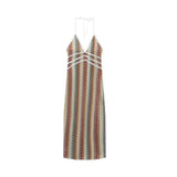 Fongt Women's Sexy Bareback Temperament Dress Crocheted Flower Type Hanging Neck Dress