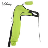 Streetwear Reflective Jacket Women Halter Buckle Patchwork Jackets 2019 Fashion Cropped One Shoulder