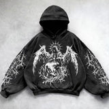 Fongt Retro Water Wash Hoodie Jacket With Handsome Eagle Print Hoodie New Products
