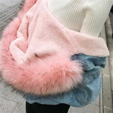 Fongt Coat Cotton-Padded Clothes 2024 Winter Velvet New Cotton-Padded Clothes Loose Korean Version Of Cowboy Fur Collar Thick Coat