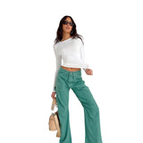 Fongt Women's Autumn Versatile Irregular Slim Bottom Top T Shirt Round Collar Solid Color Slim Long Sleeves-Outfit