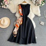 Fongt Summer Ripe Style Retro Temperament Sleeveless Round Recipient Waist Thin Sleeveless A Word Dress Elegant Dress