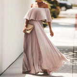 Fongt Summer New Women's Chiffon Solid Dress Sexy Shoulder Wrapped Chest Pressed Temperamental Party