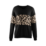 Fongt Autumn And Winter New V-Neck Spliced Knitted Shirt Women's Jacket Leopard Print Women's Sweater