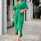 Fongt Women's Summer Tidling With Short Sleeve Single Buckle Solid Color Shirt Dress Women