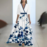 Fongt Shein Temu Explosion Walk Show V-Neck Explosion Printed Long Dress