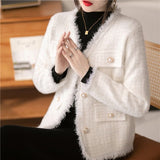 Fongt Autumn And Winter Small Jacket V Collar Plaid Mink Velvet Cardigan French Temperament Small Fragrant Wind Short Coat Female-Outfit