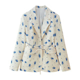 Fongt Spring/Autumn Women's Fashion Sweet Broken Flower Suit T-Neck With Long Sleeved Suit Jacket