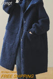 New Winter Large Size Women's Lambswool Coats Loose Long Overcoats Solid Female Blend Coats Hooded Trendy Ladies