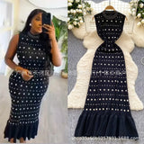 Fongt Lady Senior Sense Sleeveless Dress Women Summer Collar Collar Drill Body Design Light Luxury Fishtail Long Dress