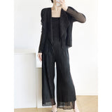 Fongt Folded Net Trousers Women Thin Fake Two Open Shirt Large Design Fashion Daily Set Of Casual Pants