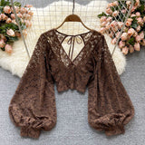 Fongt With Thin Short Perspective Creek Lace Jersey Autumn Dress New Korean Version Of The T-Shirt T-Shirt On The Women