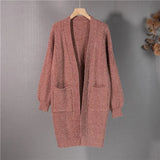New 2021 Women's Autumn Winter Sweaters Elegant Long Cardigans Warm Oversized Pockets Lady Fashionable Tops