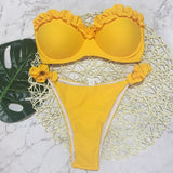 Micro Bikini Women Yellow Strapless Mesh Push Up Swimwear Sexy Solid Cut Out Brazilian Bathing Suit Thong Swimsiut