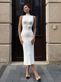 Fongt Temperament Elegant Tight Mid-Dress Lady High-Neckless Sleeveless Ass Sexy 2024 Summer