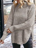 Fongt And Winter Women's Sweater Fashion High-Pin Open Fork Cover Long-Sleeved Knitted Shirt Woman
