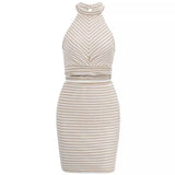Fongt 2024 Summer Women's New Solid Color Neck And Waist Top Strap Suit Dress-Outfit