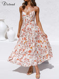 Sexy Summer Dresses For Women 2022 Elegant Floral Sling Spaghetti Straps High Waist Sundress Party Beach Female