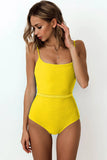 Fongt Popular Female One-Piece Swimsuit Solid Color Special Cloth Belt Integrated Bikini 19139-Outfit