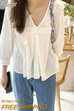 Women Vintage Lace Blouse V-Neck Solid Long Sleeve Beach Shirts for Women Summer Casual Loose Boho