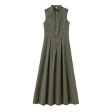 Fongt 2025 New Women's Dress French Design Round Neckless Sleeveless Commuting Temperament Fan Flute Dress