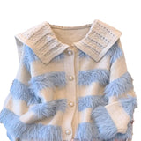 And Winter Lapel Sweater Spliced Woolen Striped Sweater Coat Women's New Lazy Cardigan Coat-Outfit