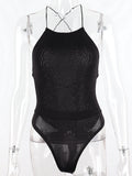 Bodysuit Women Black Top Tie Up Bodysuit Summer Streetwear Clothes Party Sexy Outfits Sleeveless Overalls Blackless