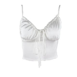 Fongt Summer New Fashion Sexy Hot Girl Pure Desire Wind V Tie Pure Color Silk Bright Small