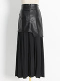 Fongt Elegant Temperament Wind 2025 Spring New Pu Skin Spliced 100 Folded High Waist In The Long Bag Hip Half-Dressed